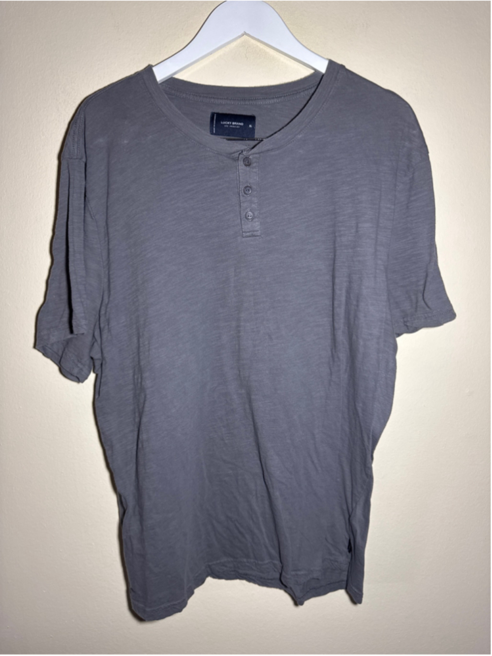 Lucky Brand Short Sleeve Henley Tee Grey Size XL